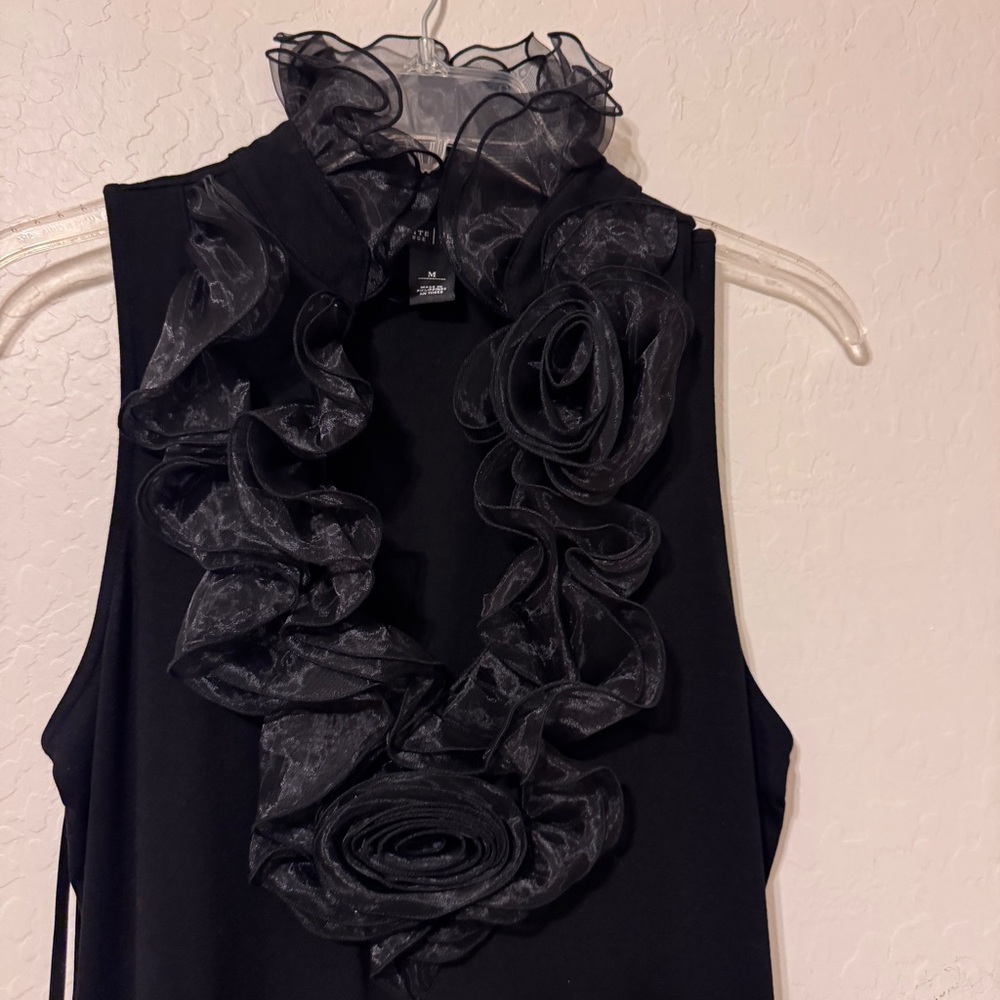 White House Black Market Black Sheer Ruffle Top